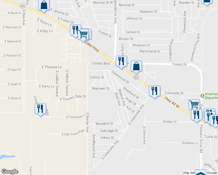 map of restaurants, bars, coffee shops, grocery stores, and more near 305 Westhill Avenue in Inverness