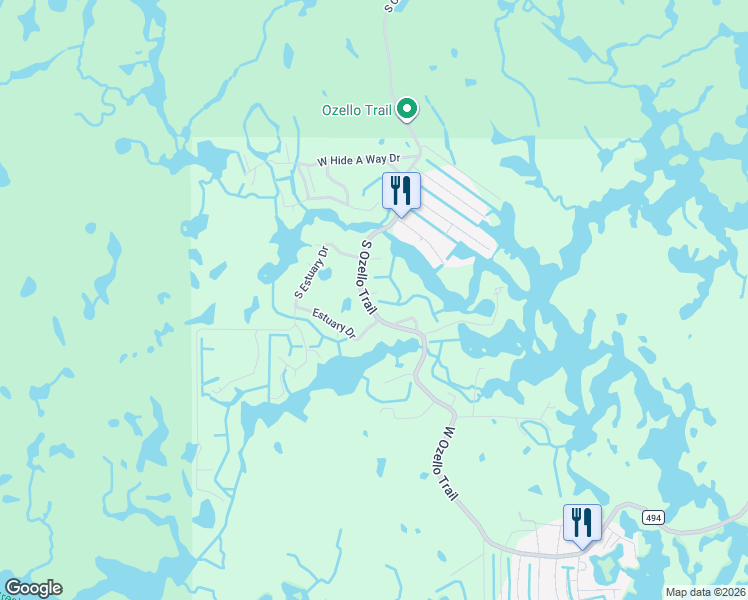 map of restaurants, bars, coffee shops, grocery stores, and more near 1425 South Ozello Trail in Crystal River