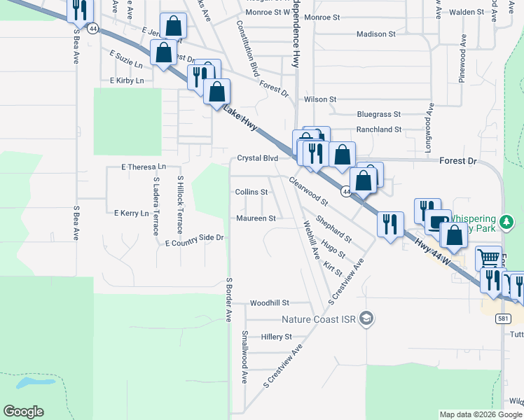 map of restaurants, bars, coffee shops, grocery stores, and more near 305 Little Avenue in Inverness