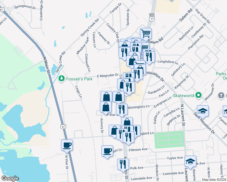 map of restaurants, bars, coffee shops, grocery stores, and more near 309 Antelope Circle in Victoria