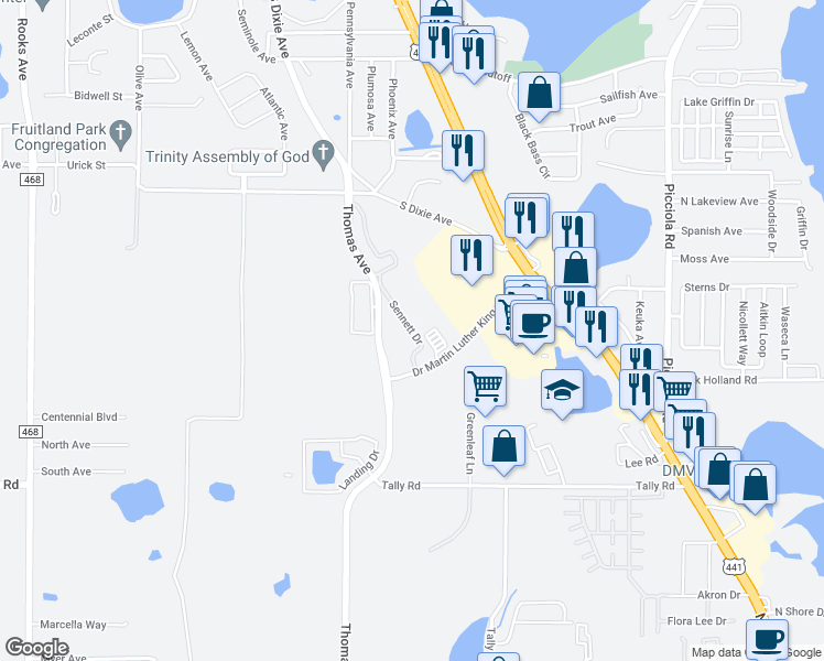 map of restaurants, bars, coffee shops, grocery stores, and more near 2501 Sennett Drive in Leesburg