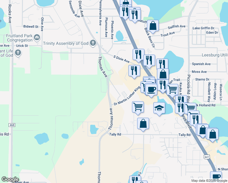 map of restaurants, bars, coffee shops, grocery stores, and more near in Leesburg