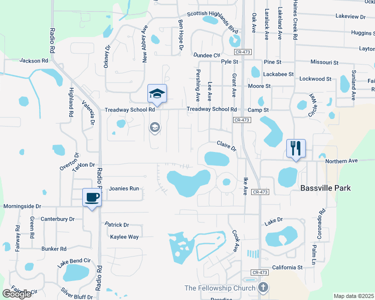 map of restaurants, bars, coffee shops, grocery stores, and more near 33803 Silver Pine Drive in Leesburg