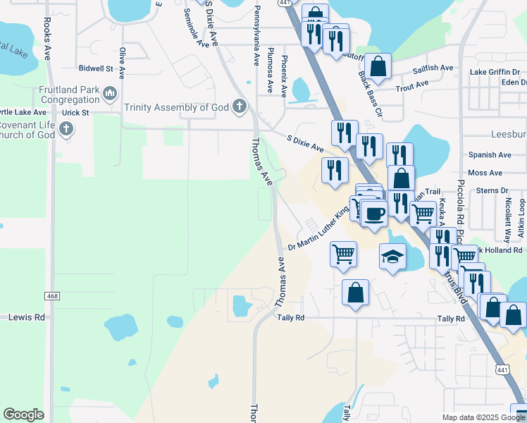 map of restaurants, bars, coffee shops, grocery stores, and more near 2400 Silver Pointe Circle in Leesburg