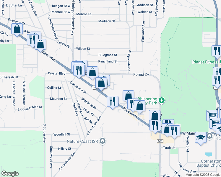 map of restaurants, bars, coffee shops, grocery stores, and more near 2321 Colby Street in Inverness