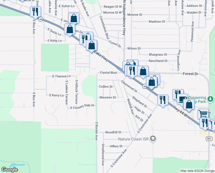 map of restaurants, bars, coffee shops, grocery stores, and more near 2906 Collins Street in Inverness
