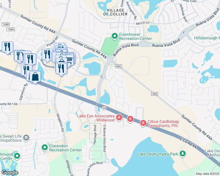 map of restaurants, bars, coffee shops, grocery stores, and more near 3766 East Torch Lake Drive in The Villages