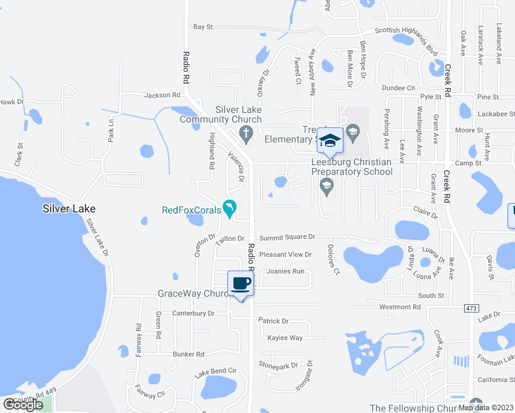 map of restaurants, bars, coffee shops, grocery stores, and more near 33907 Emerald Pond Loop in Leesburg