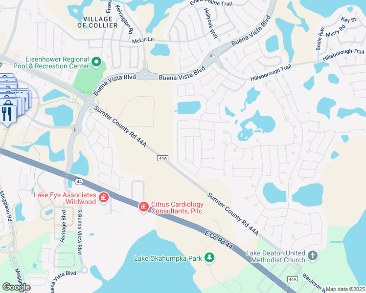 map of restaurants, bars, coffee shops, grocery stores, and more near 3750 Infinity Run in The Villages