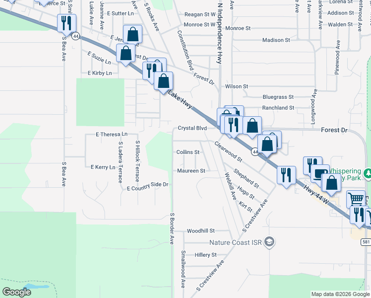 map of restaurants, bars, coffee shops, grocery stores, and more near 2906 Collins Street in Inverness