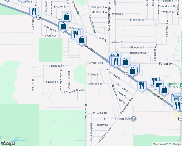 map of restaurants, bars, coffee shops, grocery stores, and more near 2906 Collins Street in Inverness