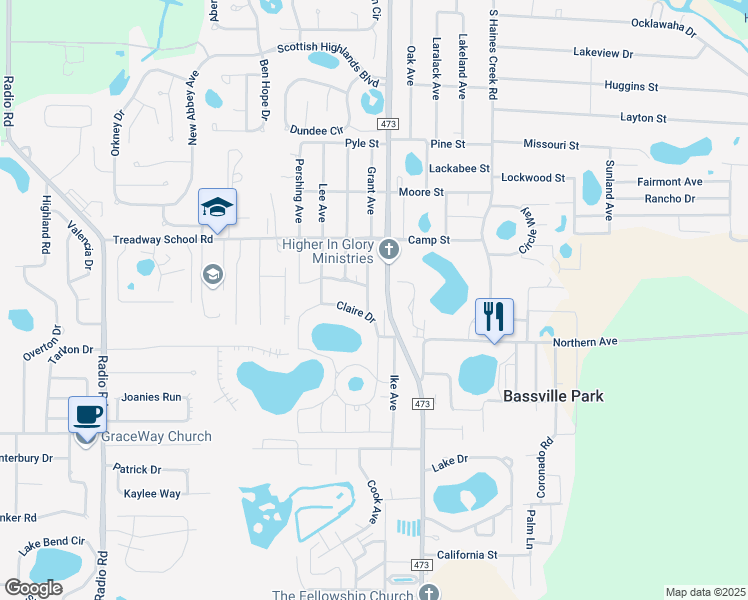 map of restaurants, bars, coffee shops, grocery stores, and more near 33826 Grant Avenue in Leesburg
