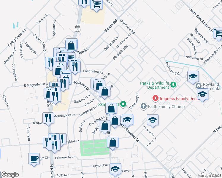 map of restaurants, bars, coffee shops, grocery stores, and more near 113 Sussex Dell Drive in Victoria
