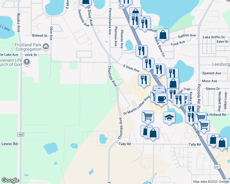 map of restaurants, bars, coffee shops, grocery stores, and more near 2400 Silver Pointe Circle in Leesburg