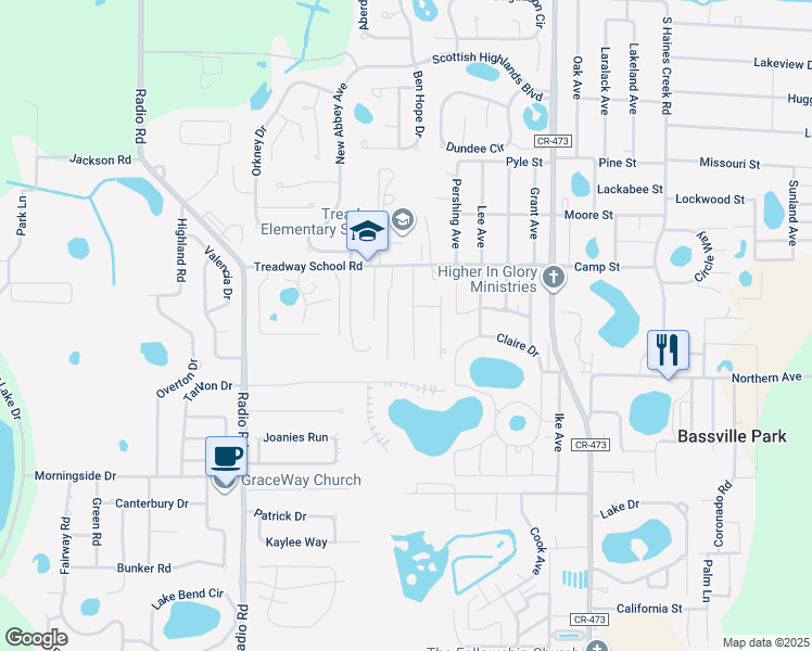 map of restaurants, bars, coffee shops, grocery stores, and more near 33833 Secret Hill Road in Leesburg