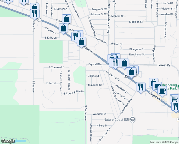 map of restaurants, bars, coffee shops, grocery stores, and more near 3008 Collins Street in Inverness