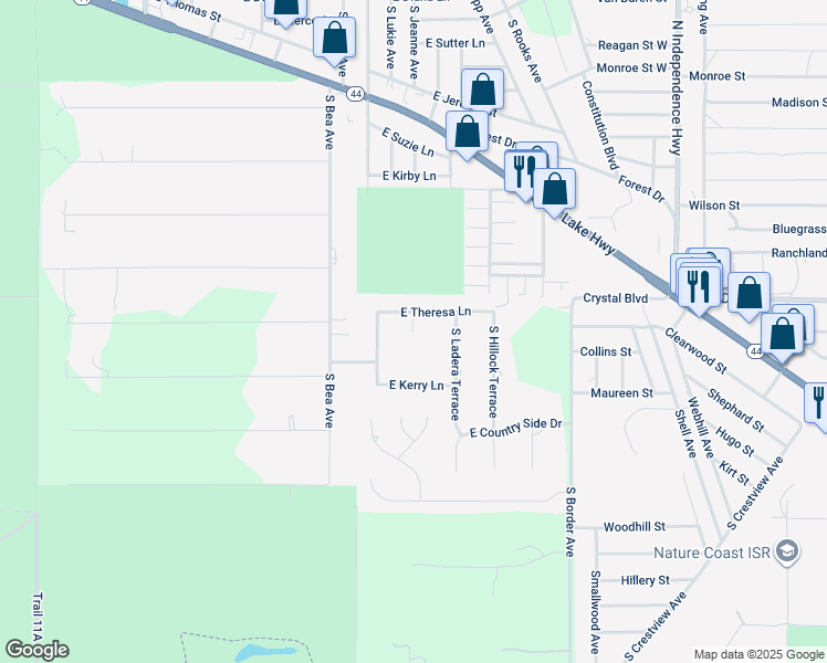 map of restaurants, bars, coffee shops, grocery stores, and more near 1398 South Peco Point in Inverness