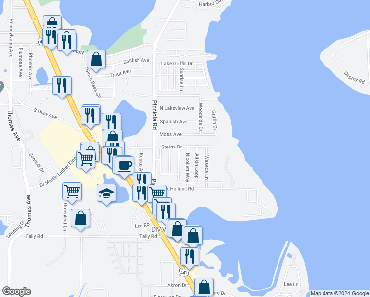 map of restaurants, bars, coffee shops, grocery stores, and more near 2211 Nicollett Way in Leesburg