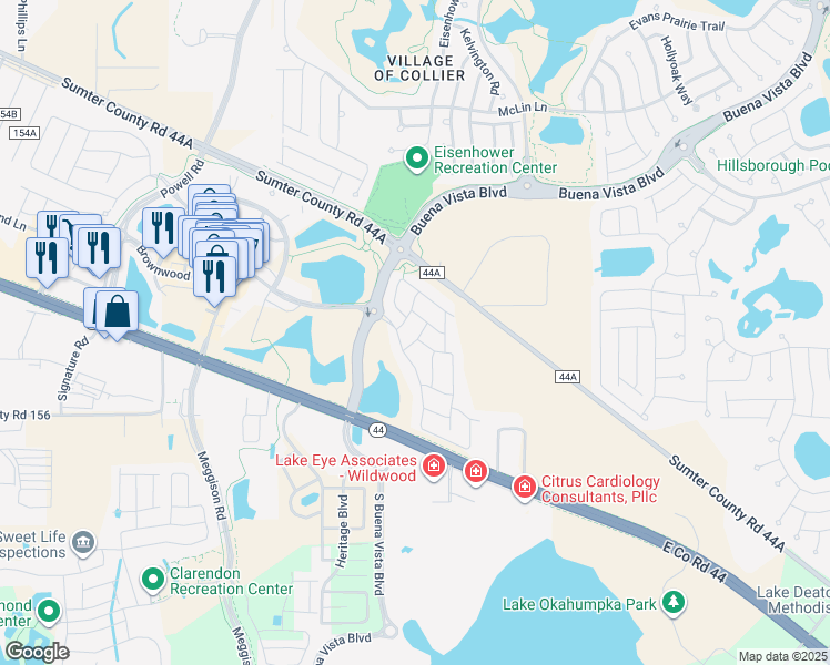 map of restaurants, bars, coffee shops, grocery stores, and more near 3766 East Torch Lake Drive in The Villages