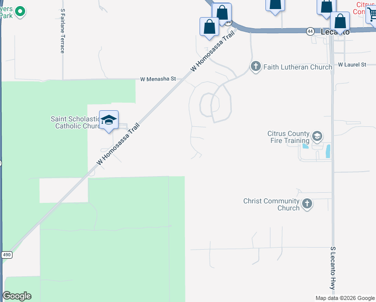 map of restaurants, bars, coffee shops, grocery stores, and more near 1342 South Brookfield Drive in Lecanto