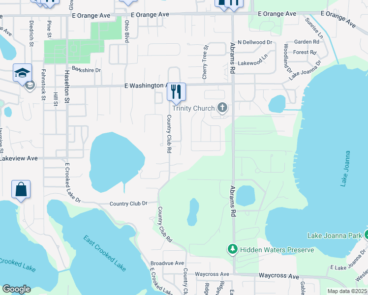 map of restaurants, bars, coffee shops, grocery stores, and more near 1095 Club Hills Drive in Eustis