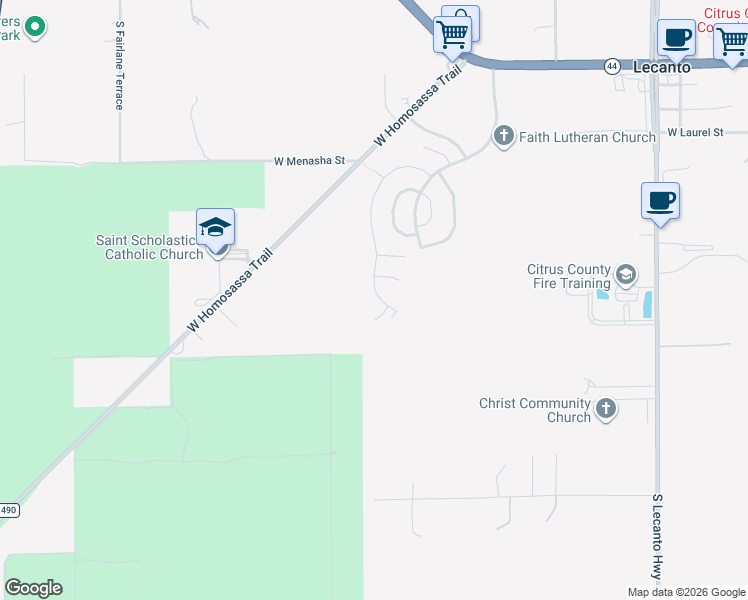 map of restaurants, bars, coffee shops, grocery stores, and more near 1342 South Brookfield Drive in Lecanto
