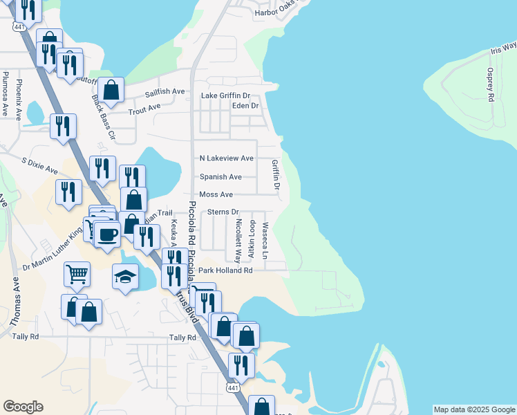 map of restaurants, bars, coffee shops, grocery stores, and more near 1454 Sterns Drive in Leesburg