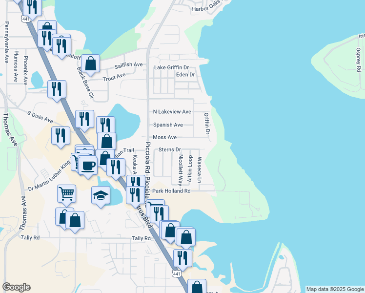 map of restaurants, bars, coffee shops, grocery stores, and more near 1512 Sterns Drive in Leesburg