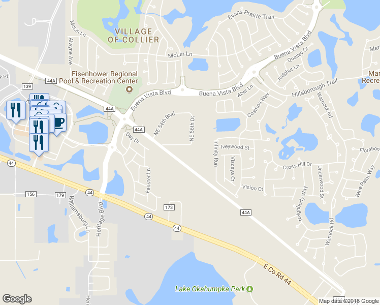 map of restaurants, bars, coffee shops, grocery stores, and more near 5618 County Road 44A in Wildwood