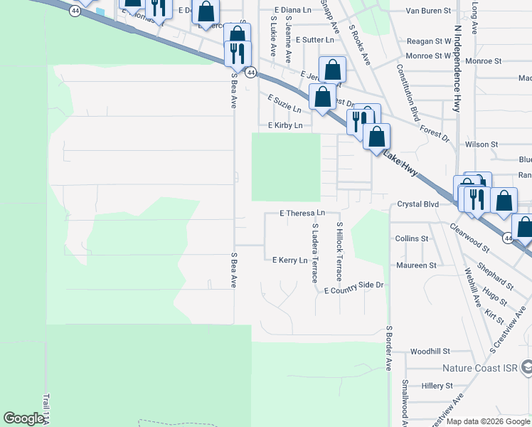 map of restaurants, bars, coffee shops, grocery stores, and more near 3457 East Theresa Lane in Inverness