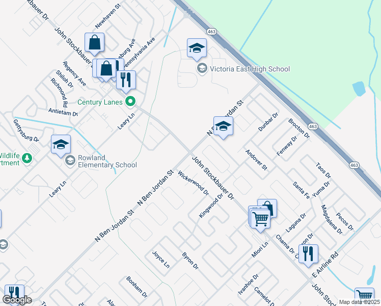 map of restaurants, bars, coffee shops, grocery stores, and more near 3098 John Stockbauer Drive in Victoria