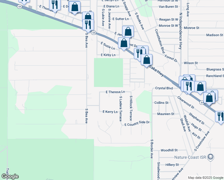 map of restaurants, bars, coffee shops, grocery stores, and more near 3575 East Theresa Lane in Inverness
