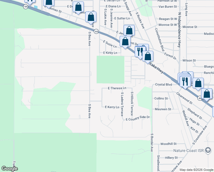 map of restaurants, bars, coffee shops, grocery stores, and more near 3457 E Theresa Ln in Inverness