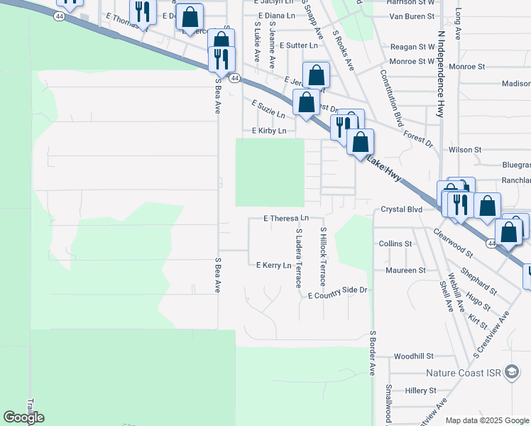 map of restaurants, bars, coffee shops, grocery stores, and more near 3575 East Theresa Lane in Inverness