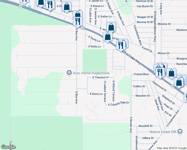 map of restaurants, bars, coffee shops, grocery stores, and more near 3575 East Theresa Lane in Inverness