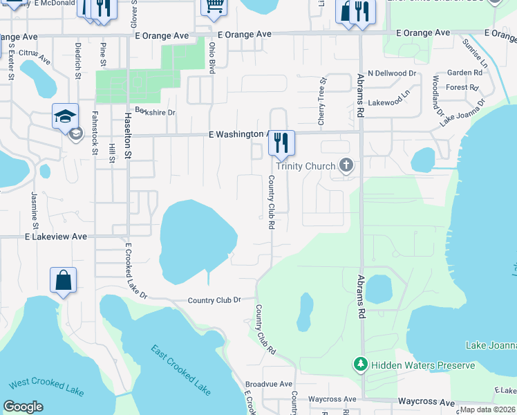 map of restaurants, bars, coffee shops, grocery stores, and more near 1020 Marietta Lane in Eustis