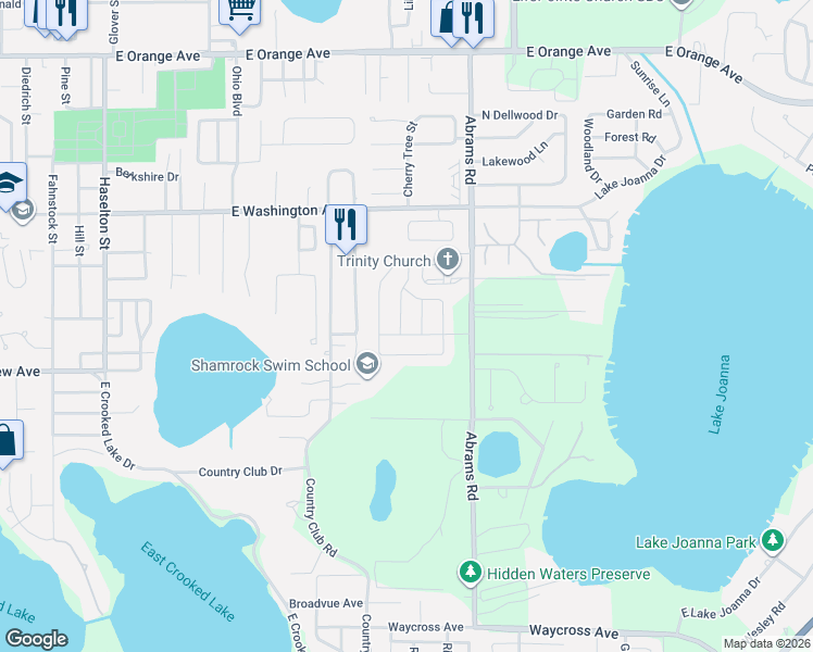 map of restaurants, bars, coffee shops, grocery stores, and more near 833 Vanderbilt Drive in Eustis