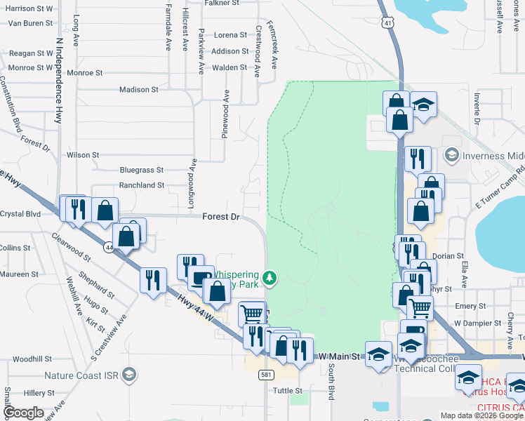 map of restaurants, bars, coffee shops, grocery stores, and more near 1857 Arrowwood Lane in Inverness