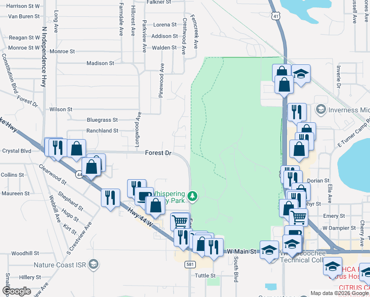 map of restaurants, bars, coffee shops, grocery stores, and more near 1857 Arrowwood Lane in Inverness