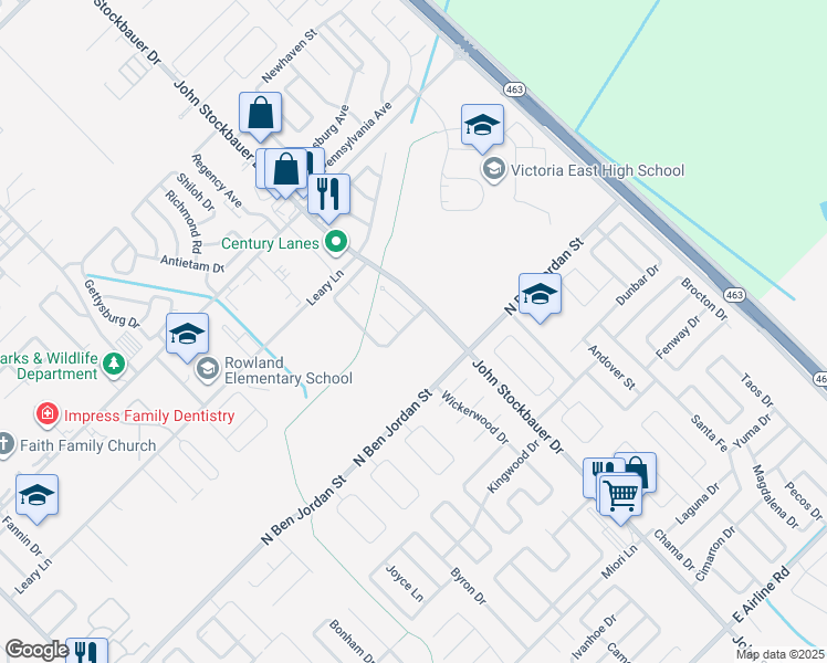 map of restaurants, bars, coffee shops, grocery stores, and more near 2901 John Stockbauer Drive in Victoria