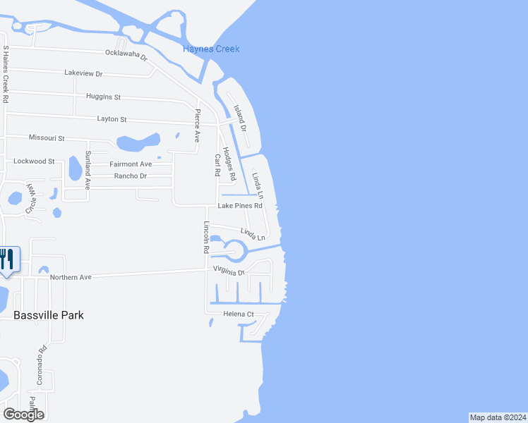 map of restaurants, bars, coffee shops, grocery stores, and more near 33947 Linda Lane in Leesburg