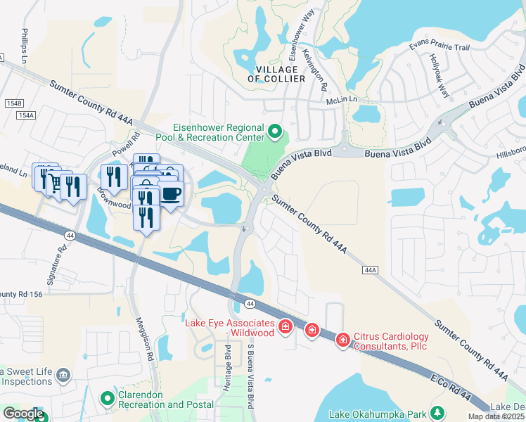 map of restaurants, bars, coffee shops, grocery stores, and more near 2463 Day Drive in Wildwood