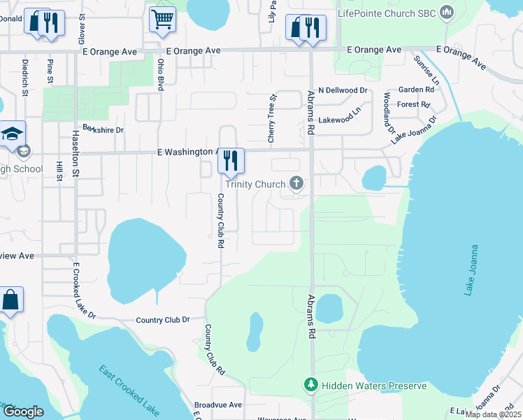 map of restaurants, bars, coffee shops, grocery stores, and more near 858 Vanderbilt Drive in Eustis