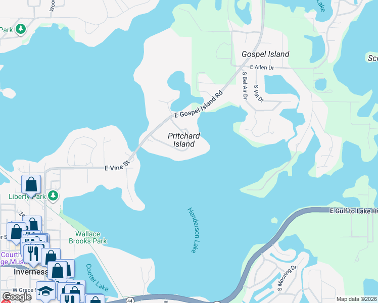 map of restaurants, bars, coffee shops, grocery stores, and more near 963 Pritchard Island Road in Inverness