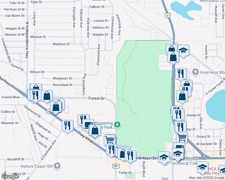 map of restaurants, bars, coffee shops, grocery stores, and more near 1856 Coralberry Lane in Inverness