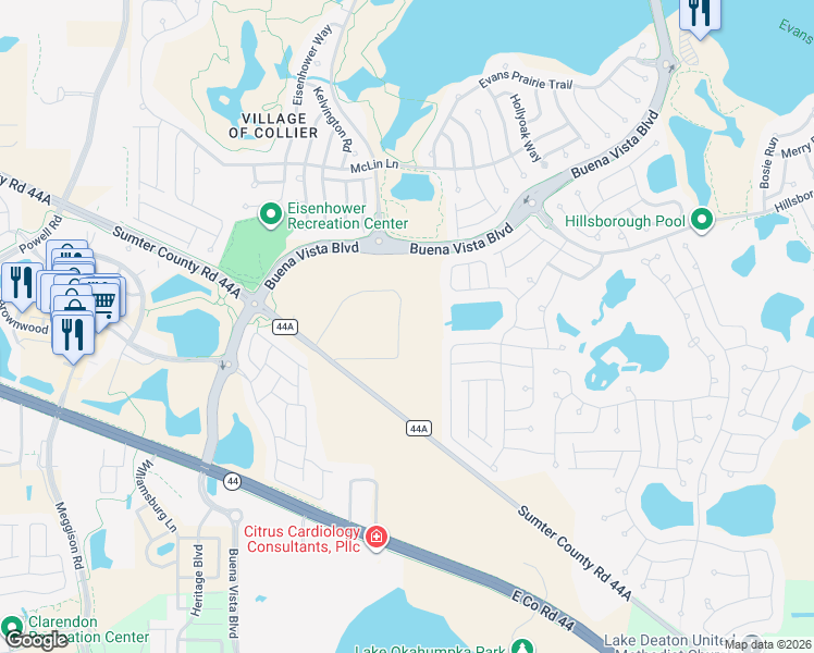 map of restaurants, bars, coffee shops, grocery stores, and more near 6073 Northeast 56th Drive in Wildwood