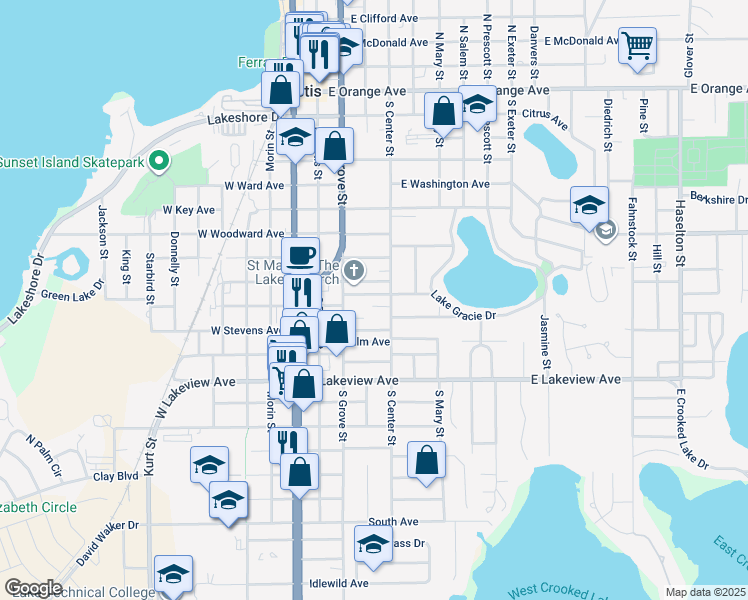 map of restaurants, bars, coffee shops, grocery stores, and more near 300 Osceola Avenue in Eustis
