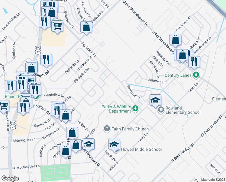 map of restaurants, bars, coffee shops, grocery stores, and more near 503 Bramble Bush Lane in Victoria
