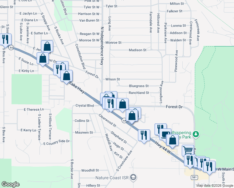 map of restaurants, bars, coffee shops, grocery stores, and more near 509 Edgewood Avenue in Inverness