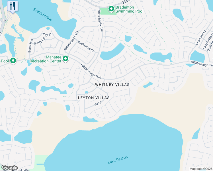 map of restaurants, bars, coffee shops, grocery stores, and more near 3632 Ukulele Street in The Villages